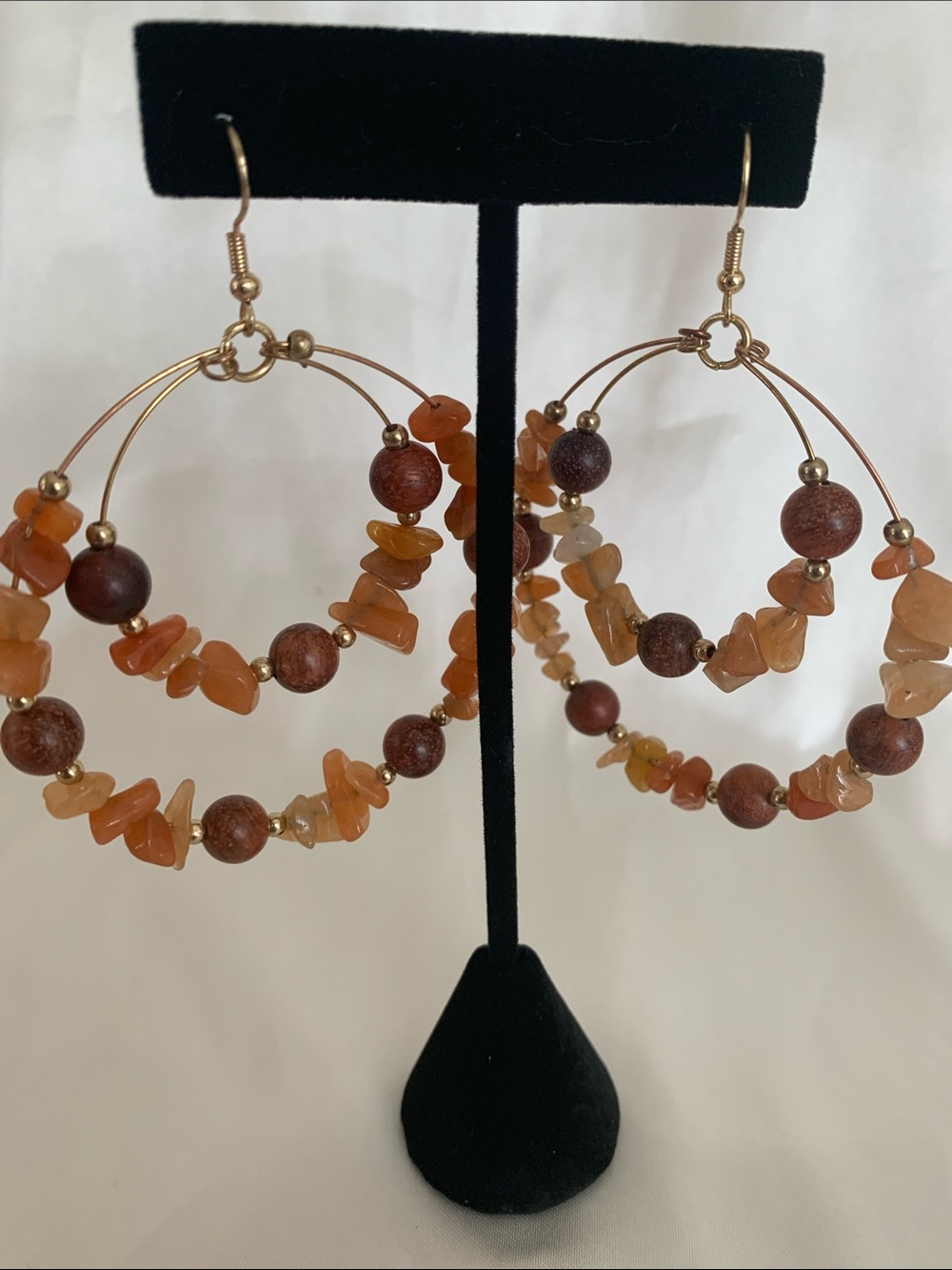 Genuine Carnelian Agate Hoop Earrings